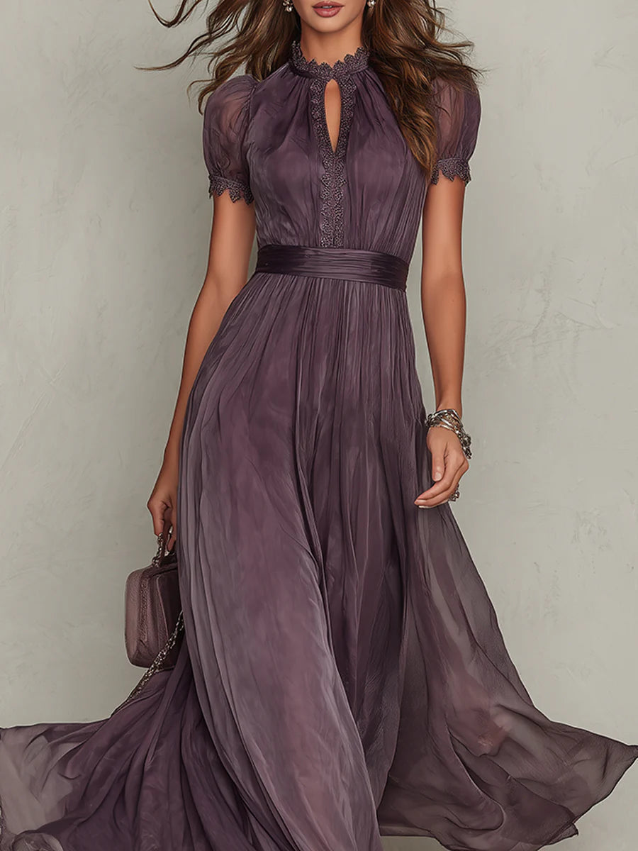 Vestido midi plisado con mangas abullonadas