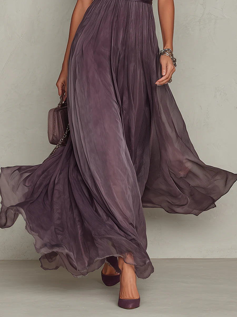 Vestido midi plisado con mangas abullonadas