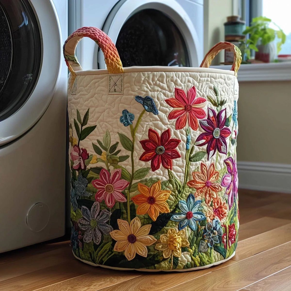Cesto acolchado hecho a mano con flores