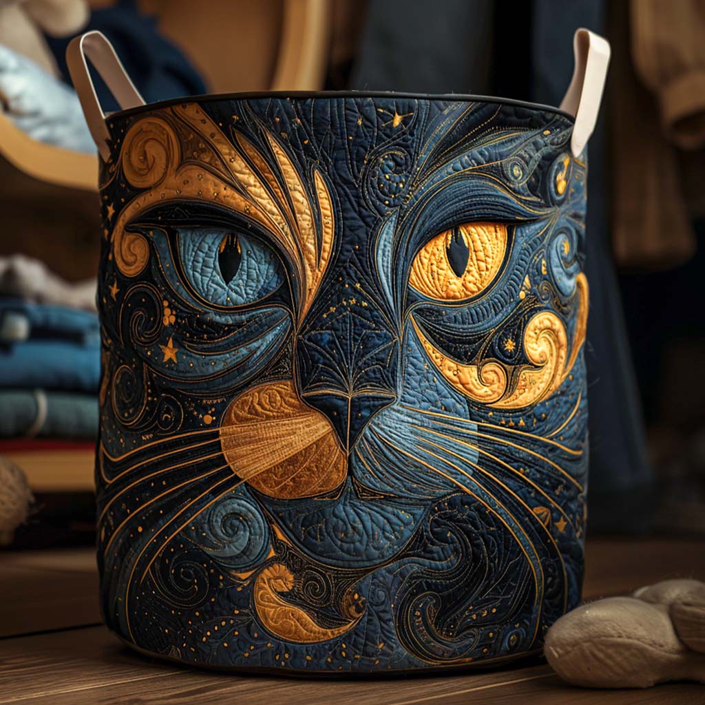 Cesto acolchado hecho a mano con gatos