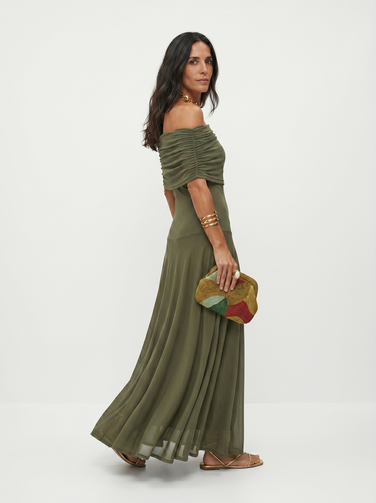 Vestido largo estampado con escote asimétrico