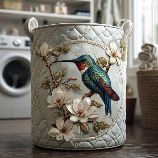 Cesto acolchado hecho a mano con colibrí