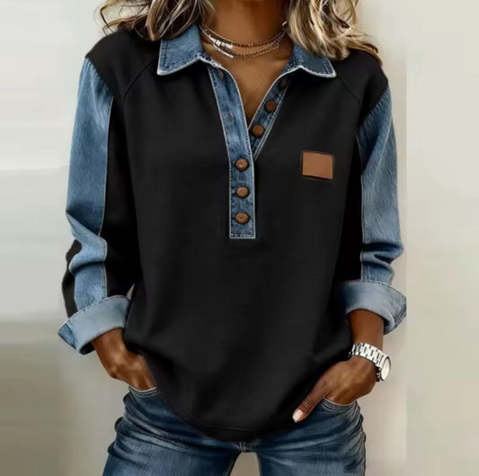 Blusa de punto con cuello y botones de contraste