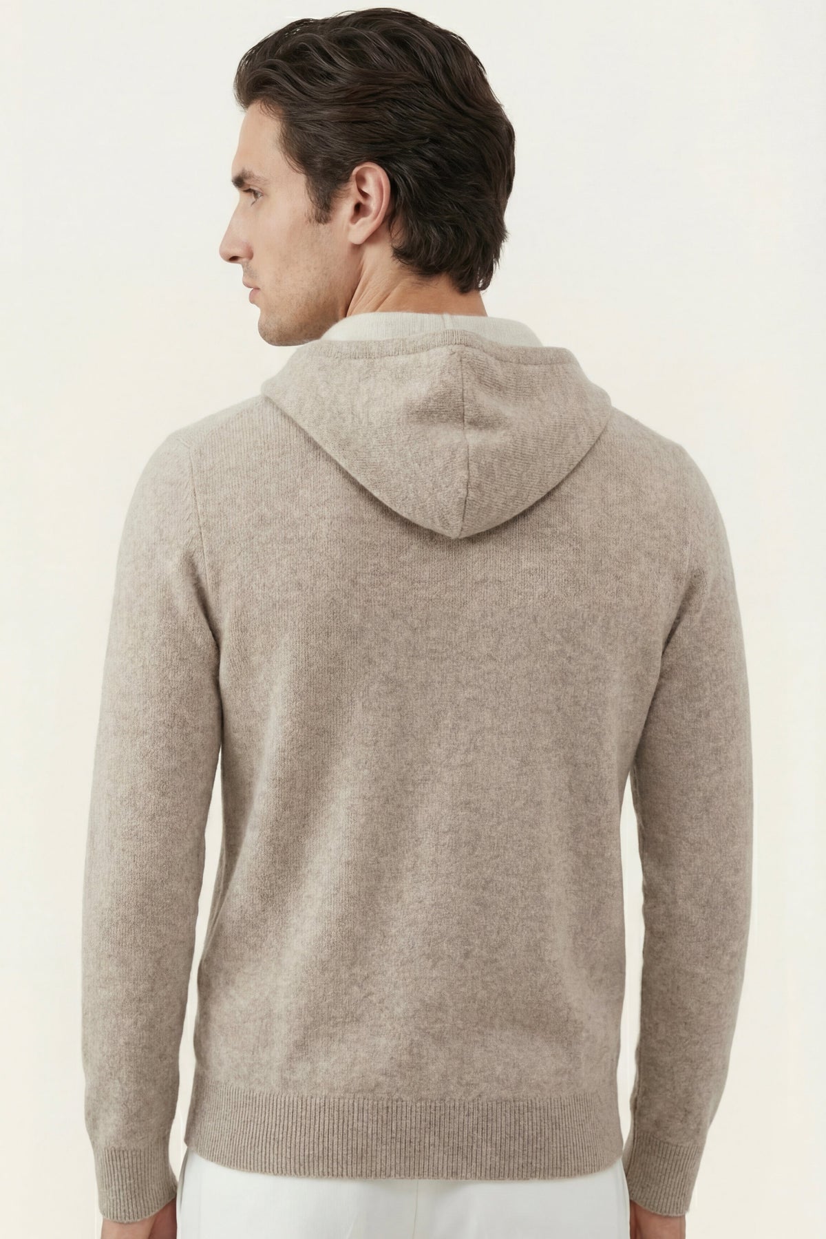 Santo Zip-Up Beige | Hooded Knit Zip-Up