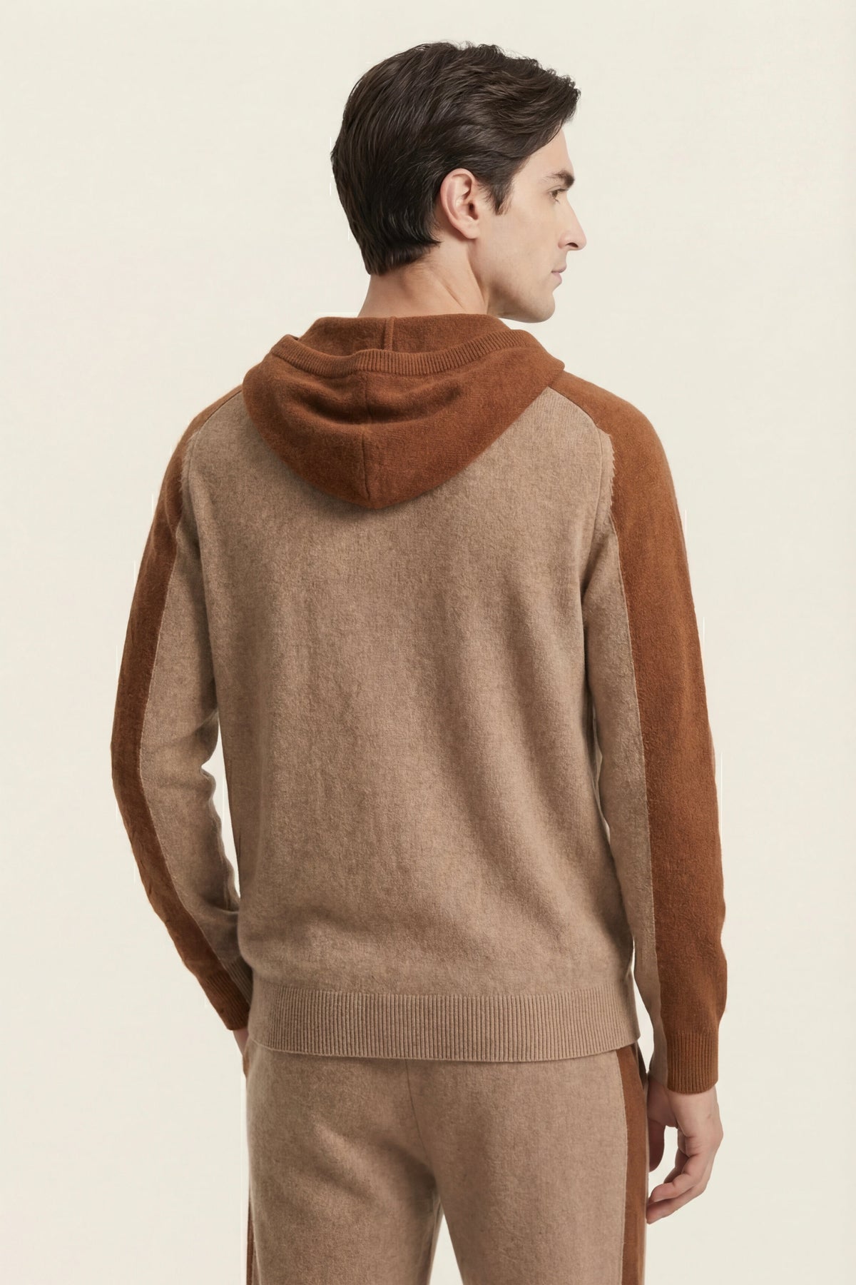 Jacquard Signature Set Beige | Hooded Knit Tracksuit
