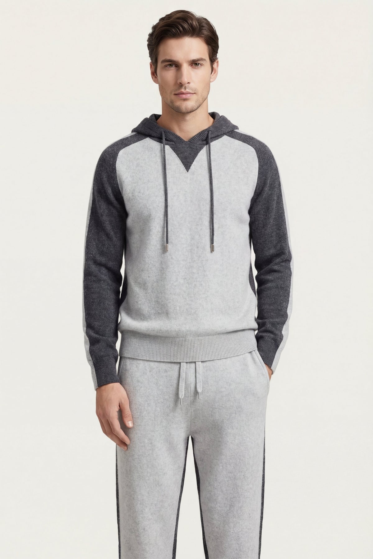 Jacquard Signature Set Grey | Hooded Knit Tracksuit