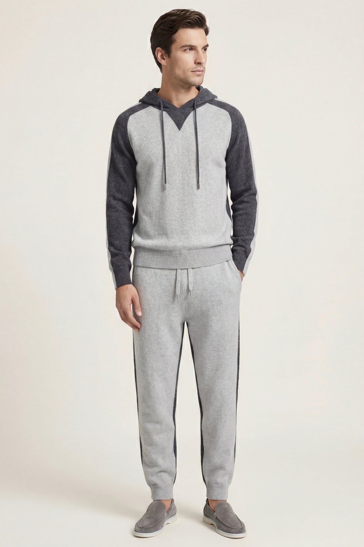 Jacquard Signature Set Grey | Hooded Knit Tracksuit