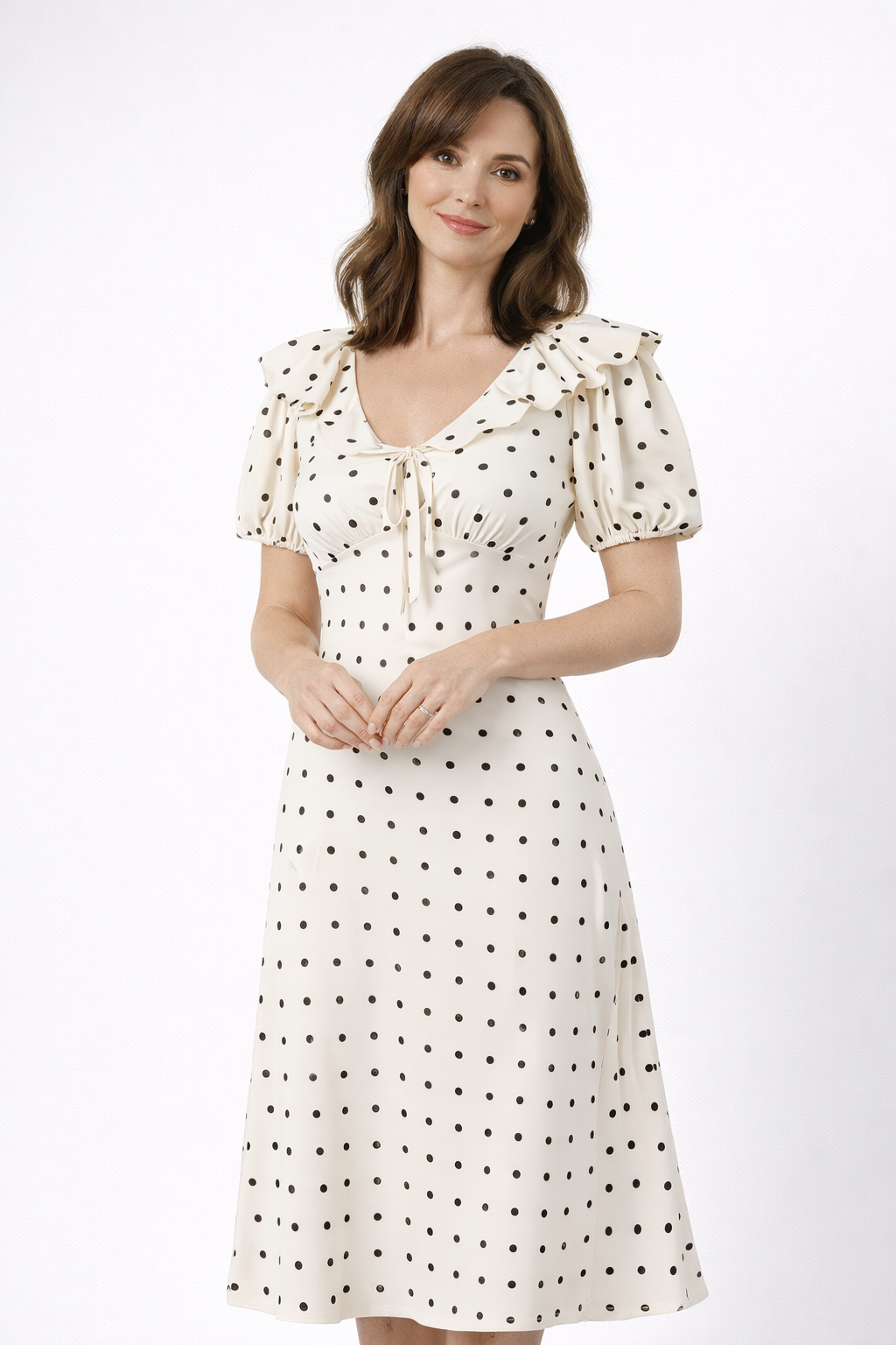 Vestido midi de lunares con volantes