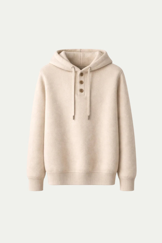 Noro City Sweater Beige | Hooded Knit with Button Placket