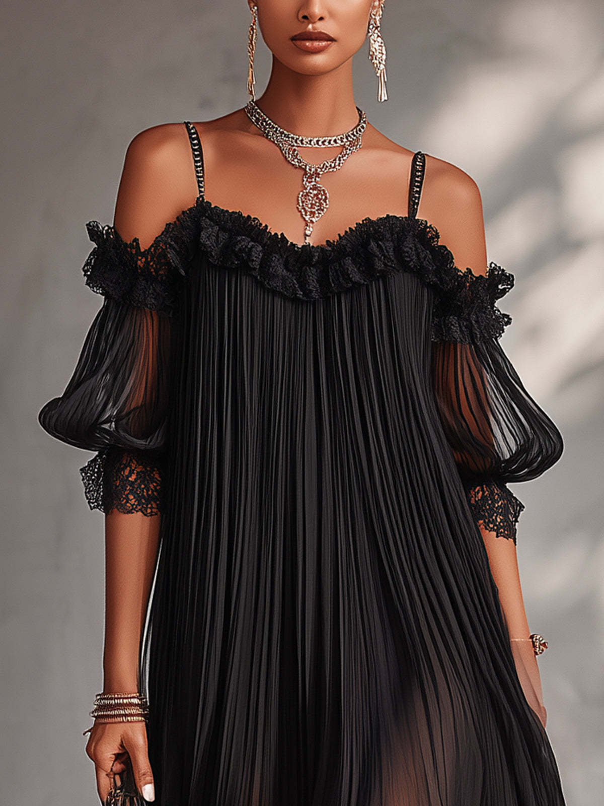 Vestido largo de muselina con escote en V