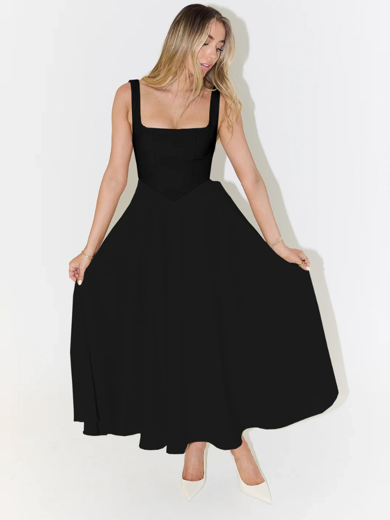 Vestido midi fluido con escote cuadrado