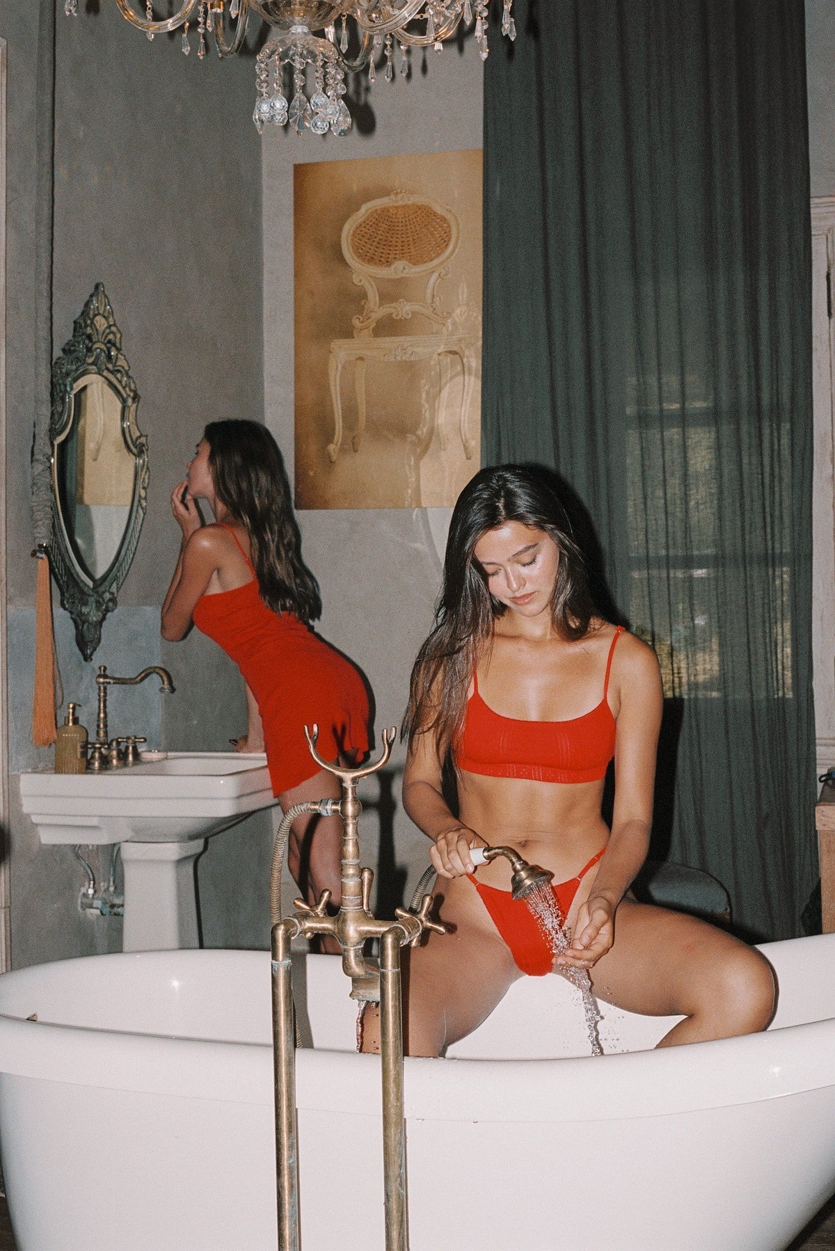 Pointelle Rouge Rose | Cotton Lingerie Set with Slim Thong
