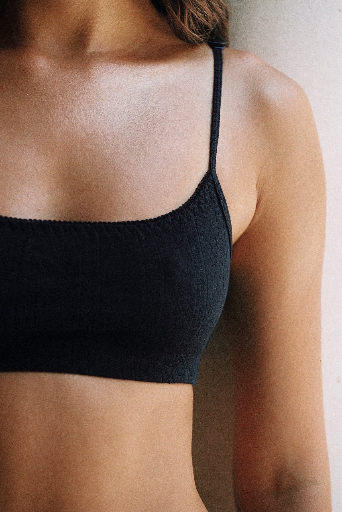 Pointelle Noir | Cotton Lingerie Set with Slim Thong