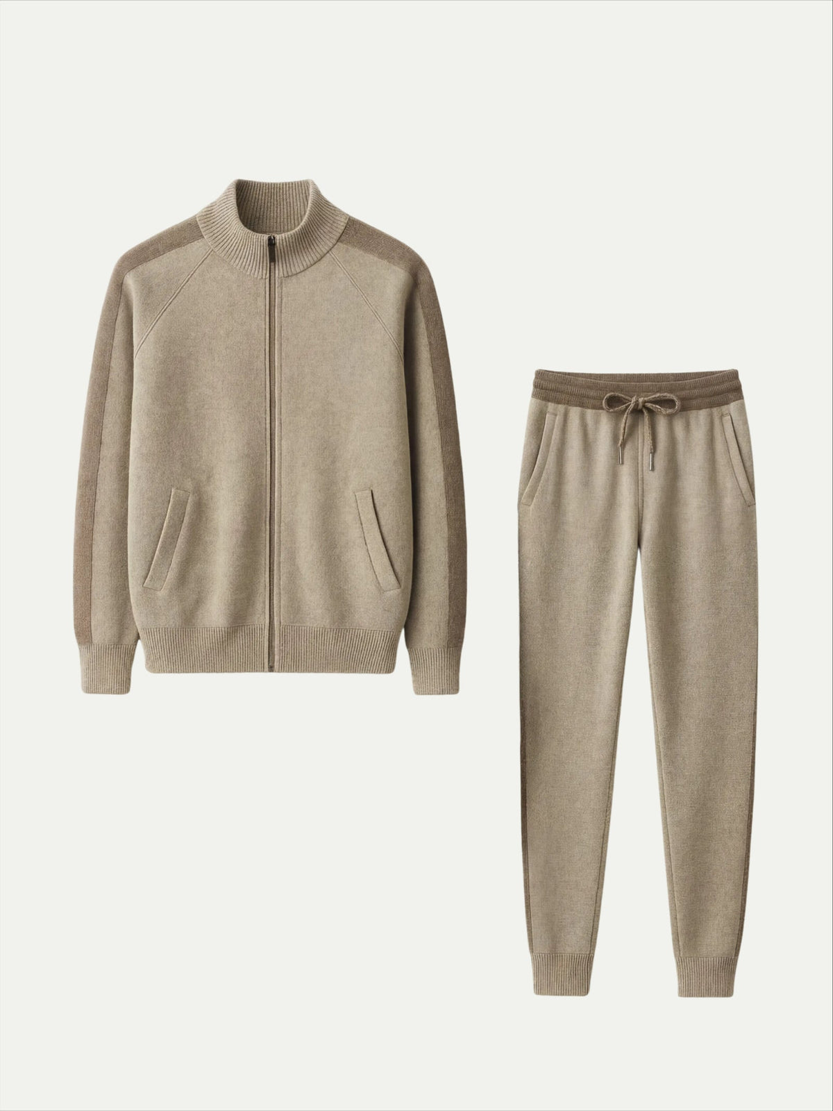 Nero Signature Set Beige | Two-Piece Knit Tracksuit