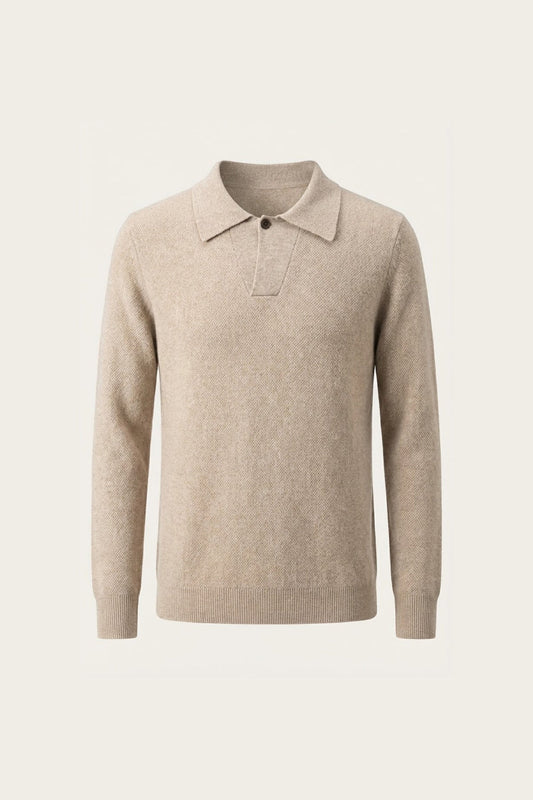 Ario City Polo Beige | Long-Sleeve Knit Polo