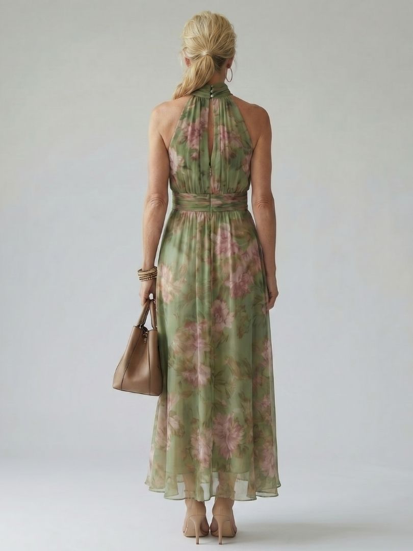 Vestido midi floral con escote halter