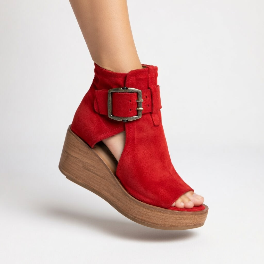 Botines con cuña y punta abierta