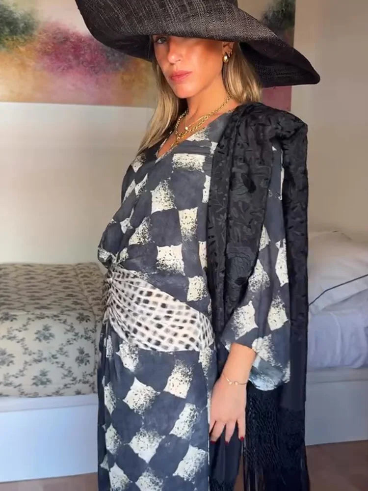 Vestido largo con estampado geométrico