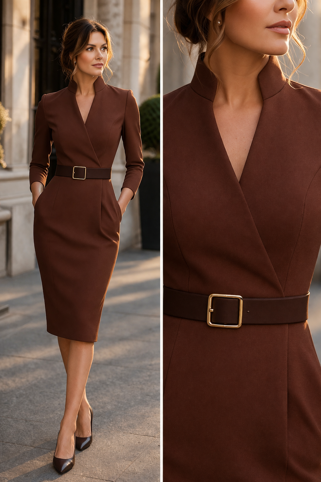 Vestido midi cruzado con cinturón