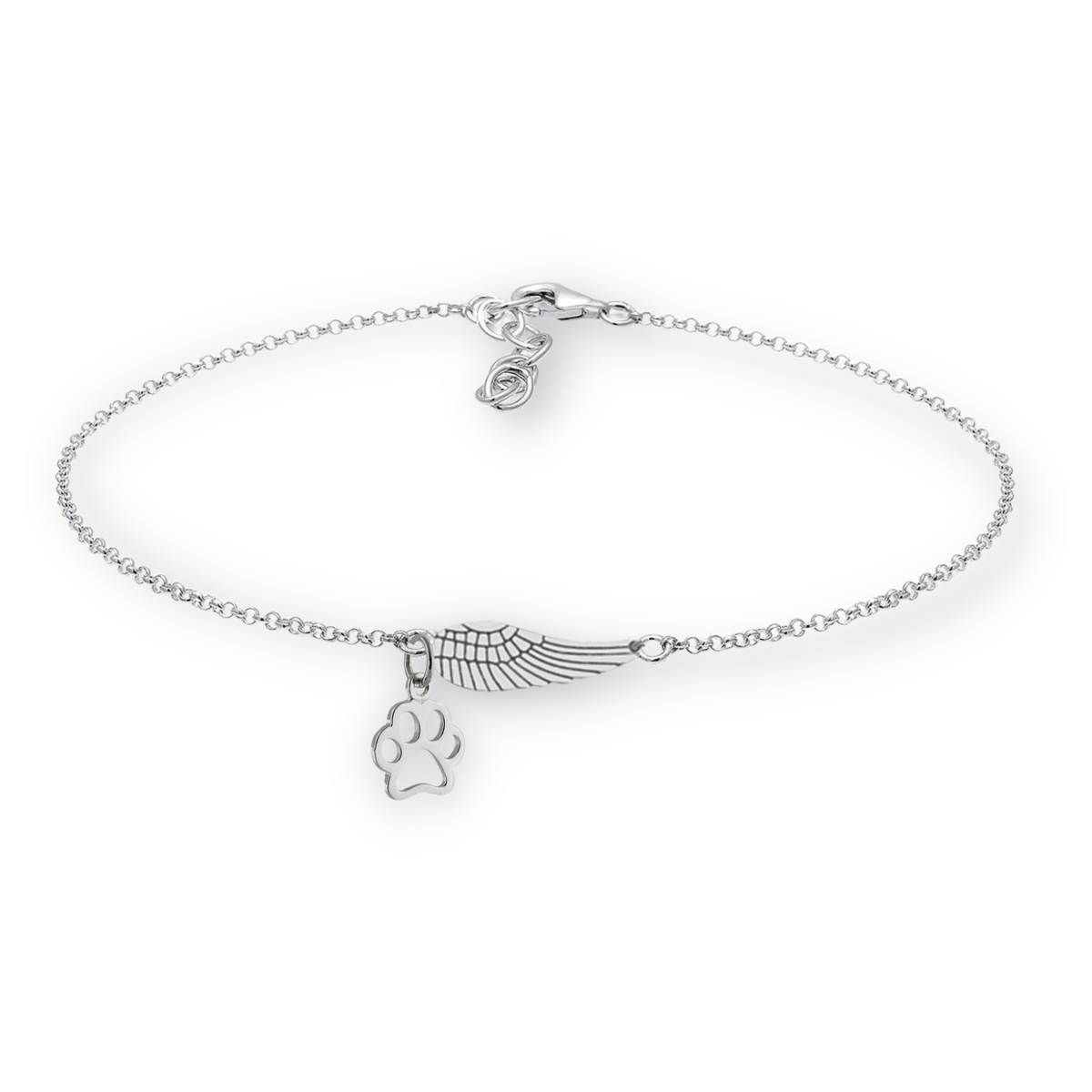 Pulsera con ala de ángel y huella de patita