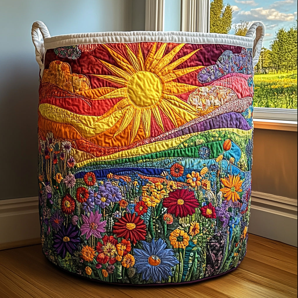 Cesto acolchado hecho a mano con sol y flores