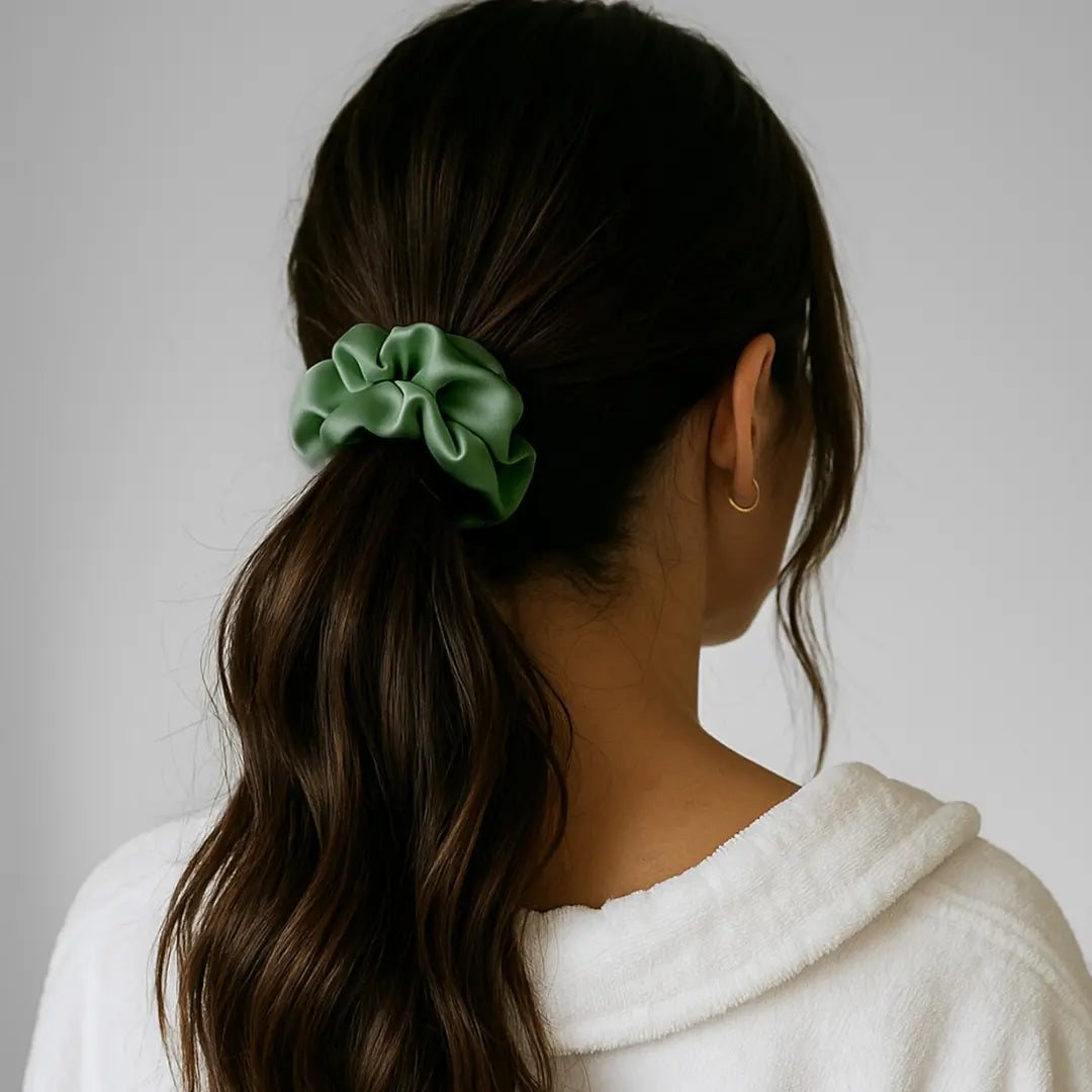 Silk Scrunchie in Pea Green