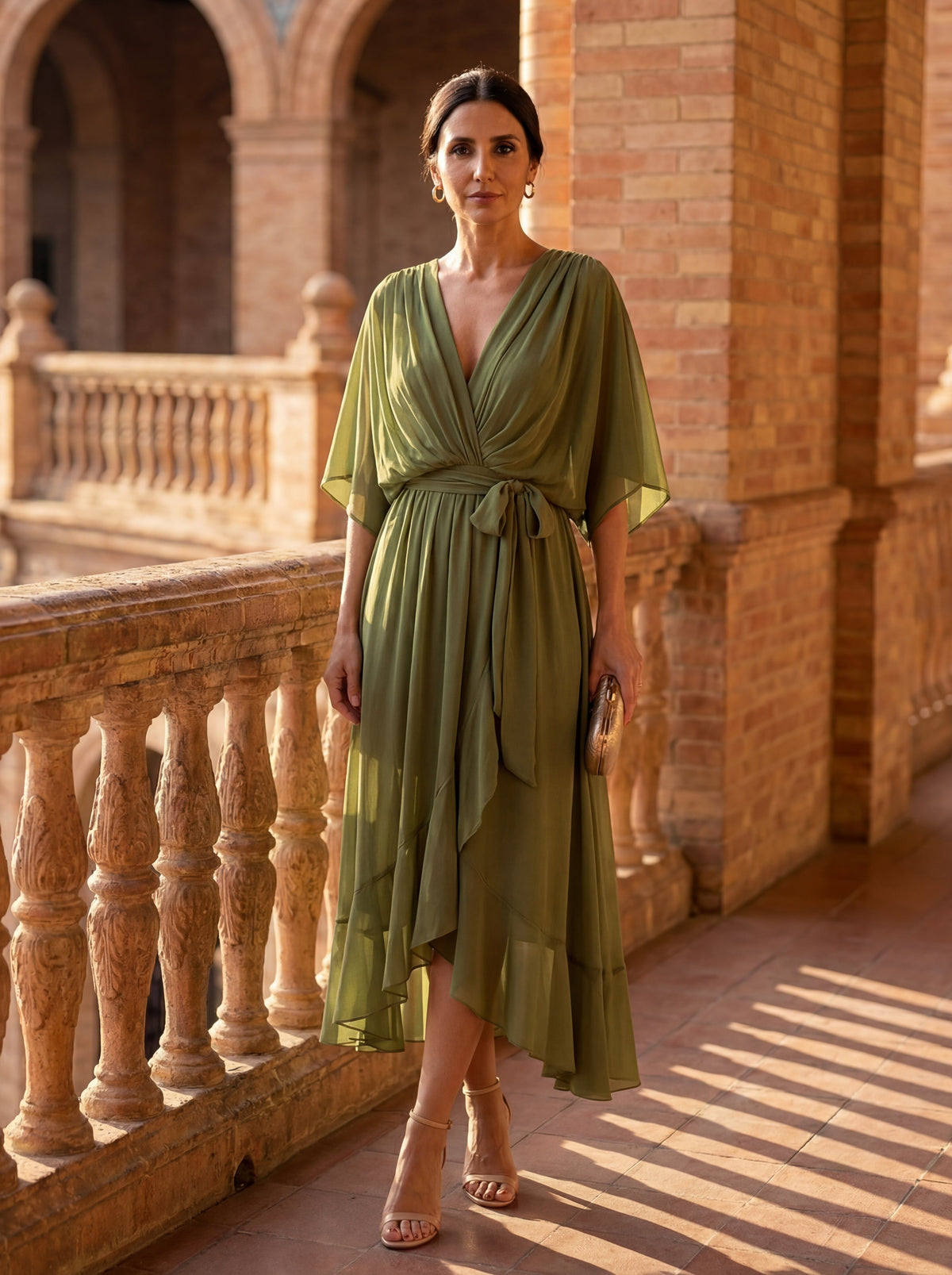 Vestido midi con escote drapeado