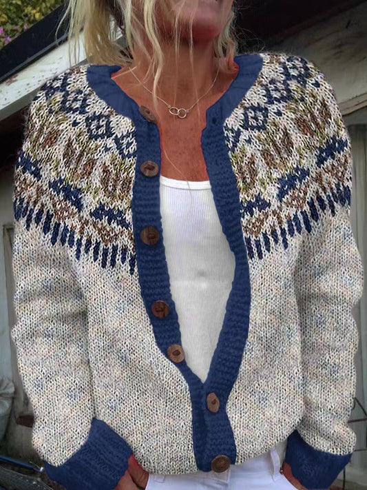 Cárdigan azul y blanco