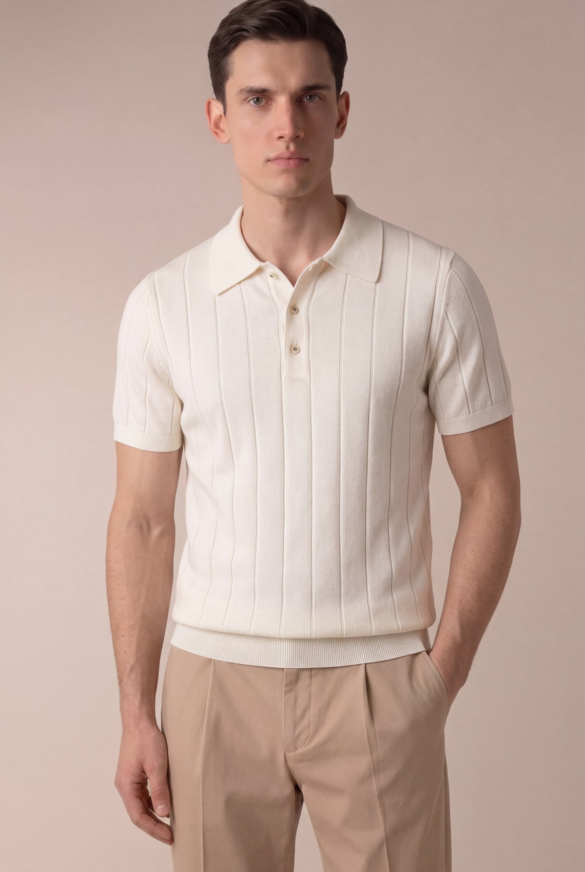 Ivory Venezia Polo | Ribbed Knit Polo