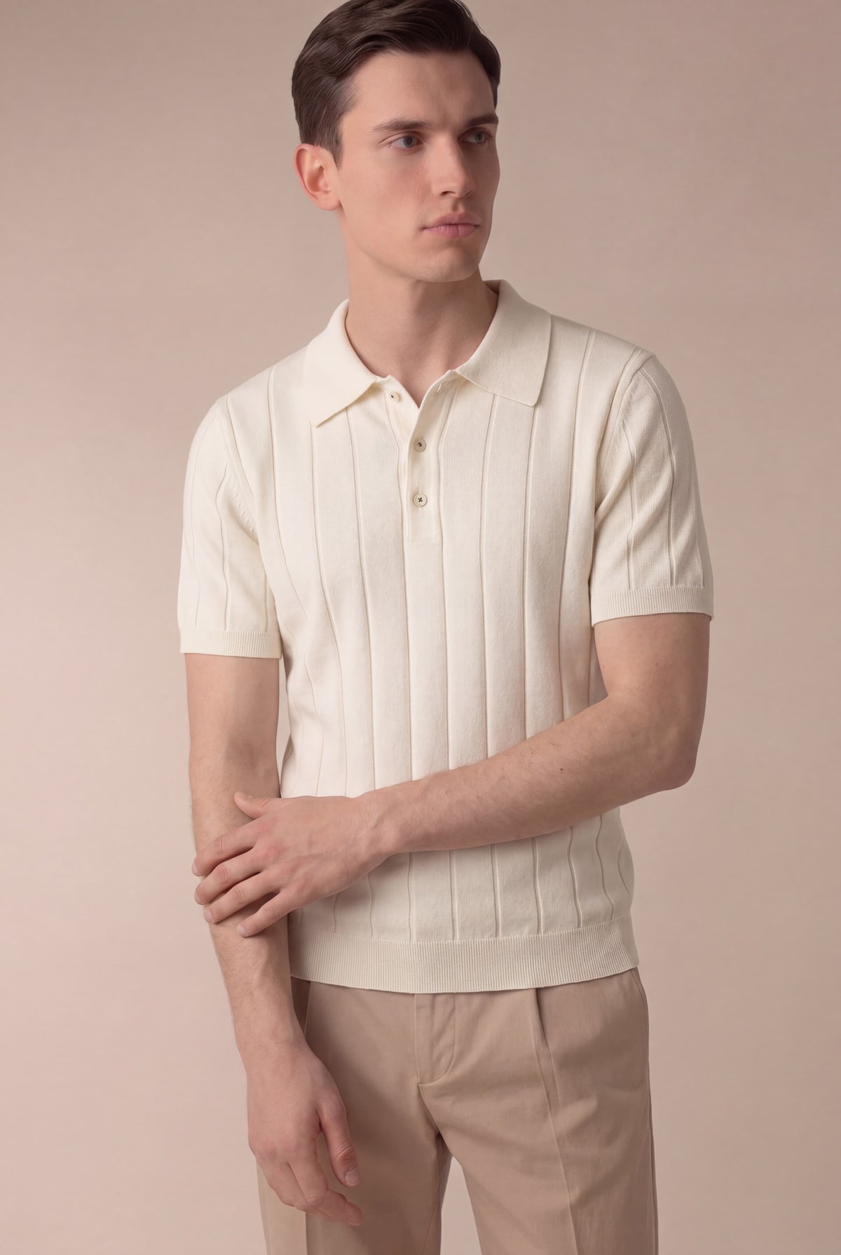 Ivory Venezia Polo | Ribbed Knit Polo