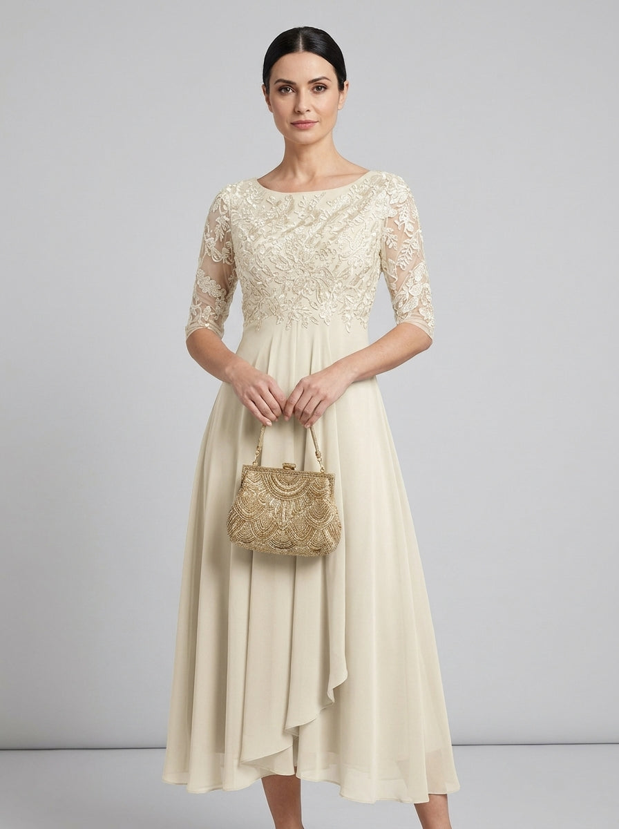 Vestido midi de encaje con drapeado