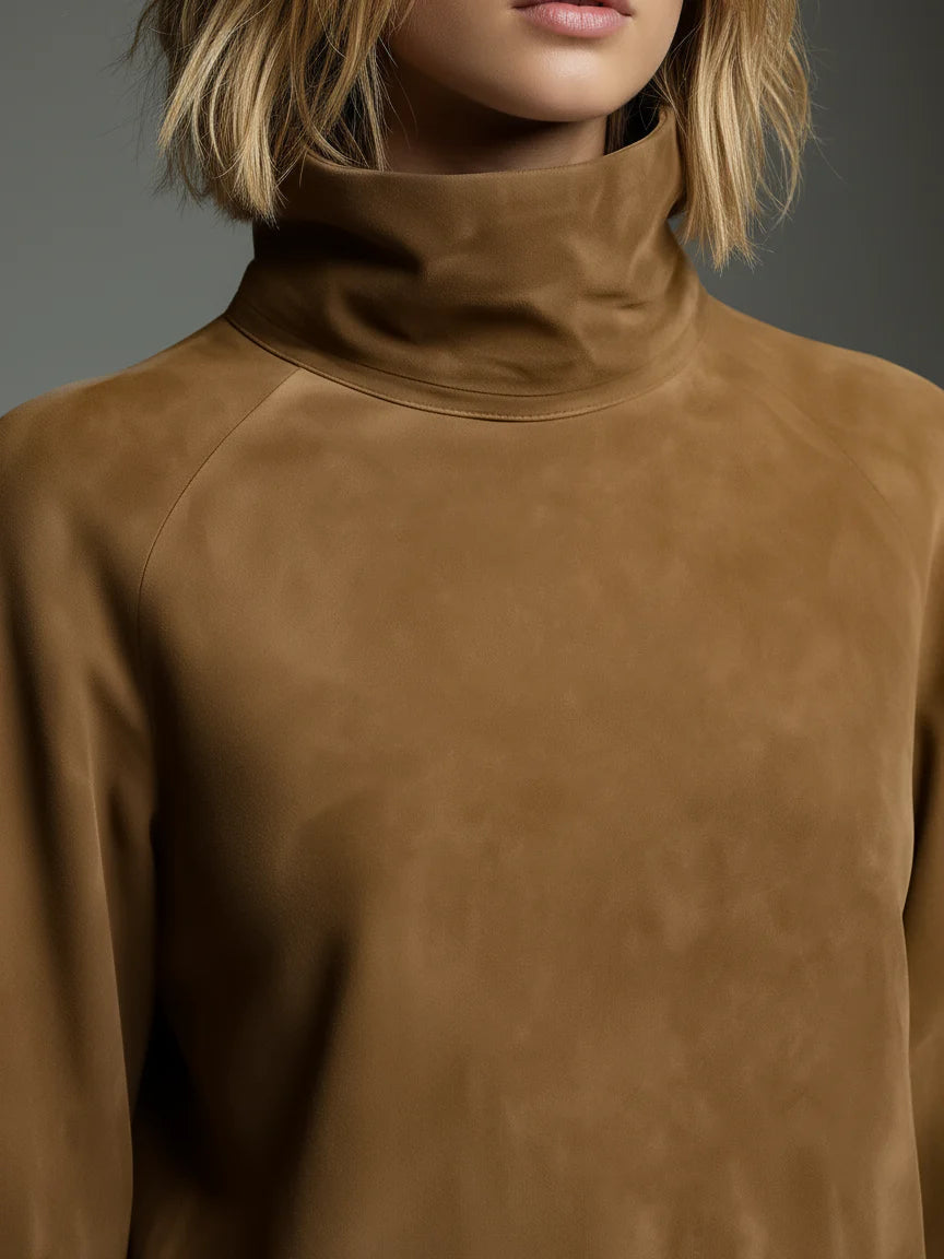 Vestido corto de ante sintético con cuello alto