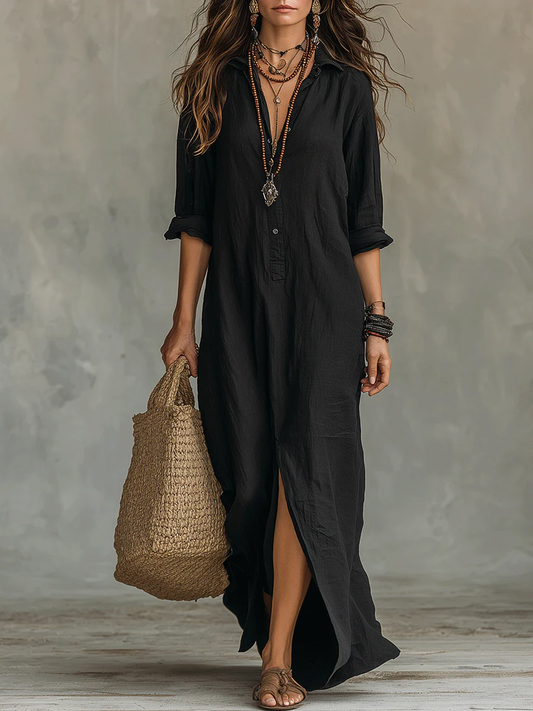 Vestido largo camisero fluido