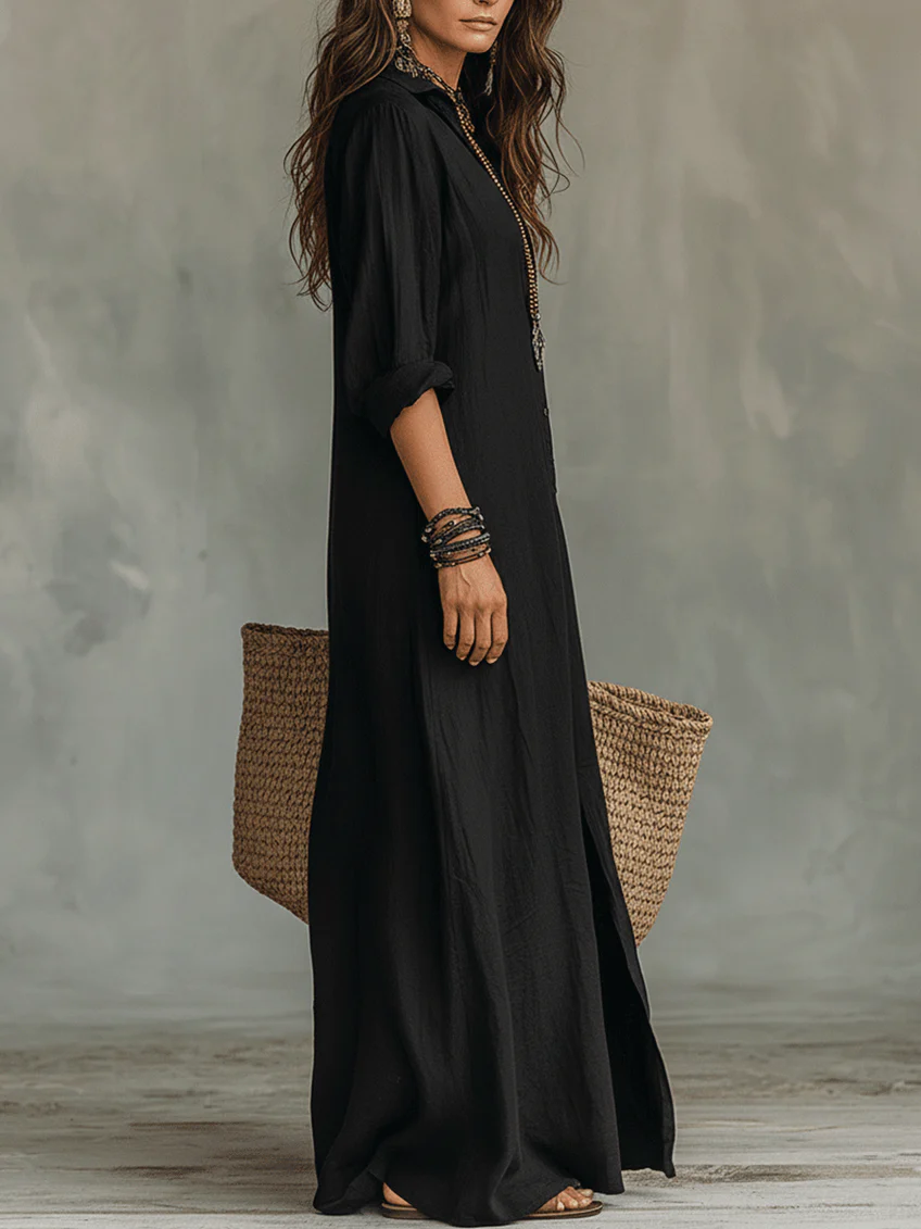 Vestido largo camisero fluido