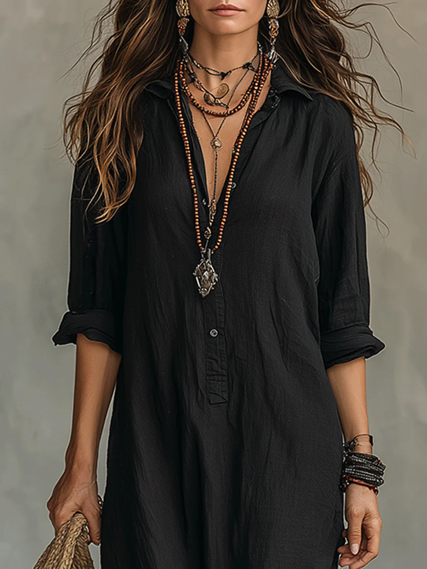 Vestido largo camisero fluido