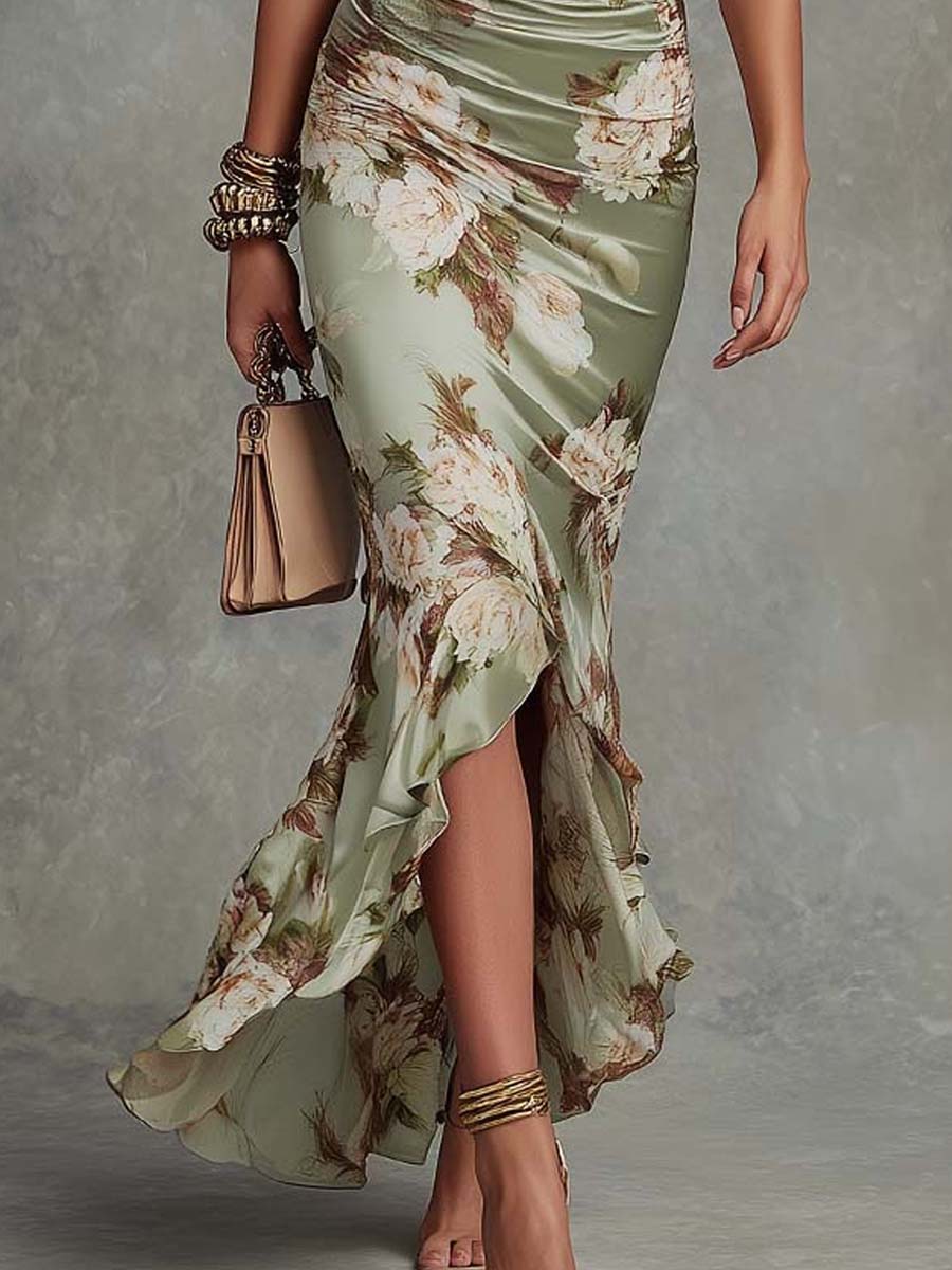 Vestido midi con drapeado y estampado floral