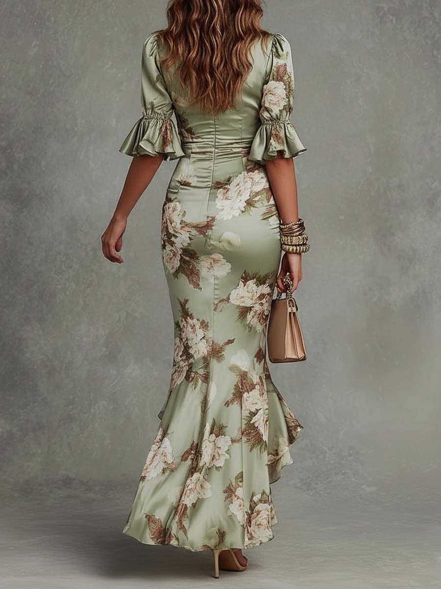 Vestido midi con drapeado y estampado floral