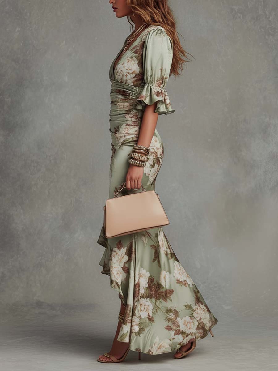 Vestido midi con drapeado y estampado floral