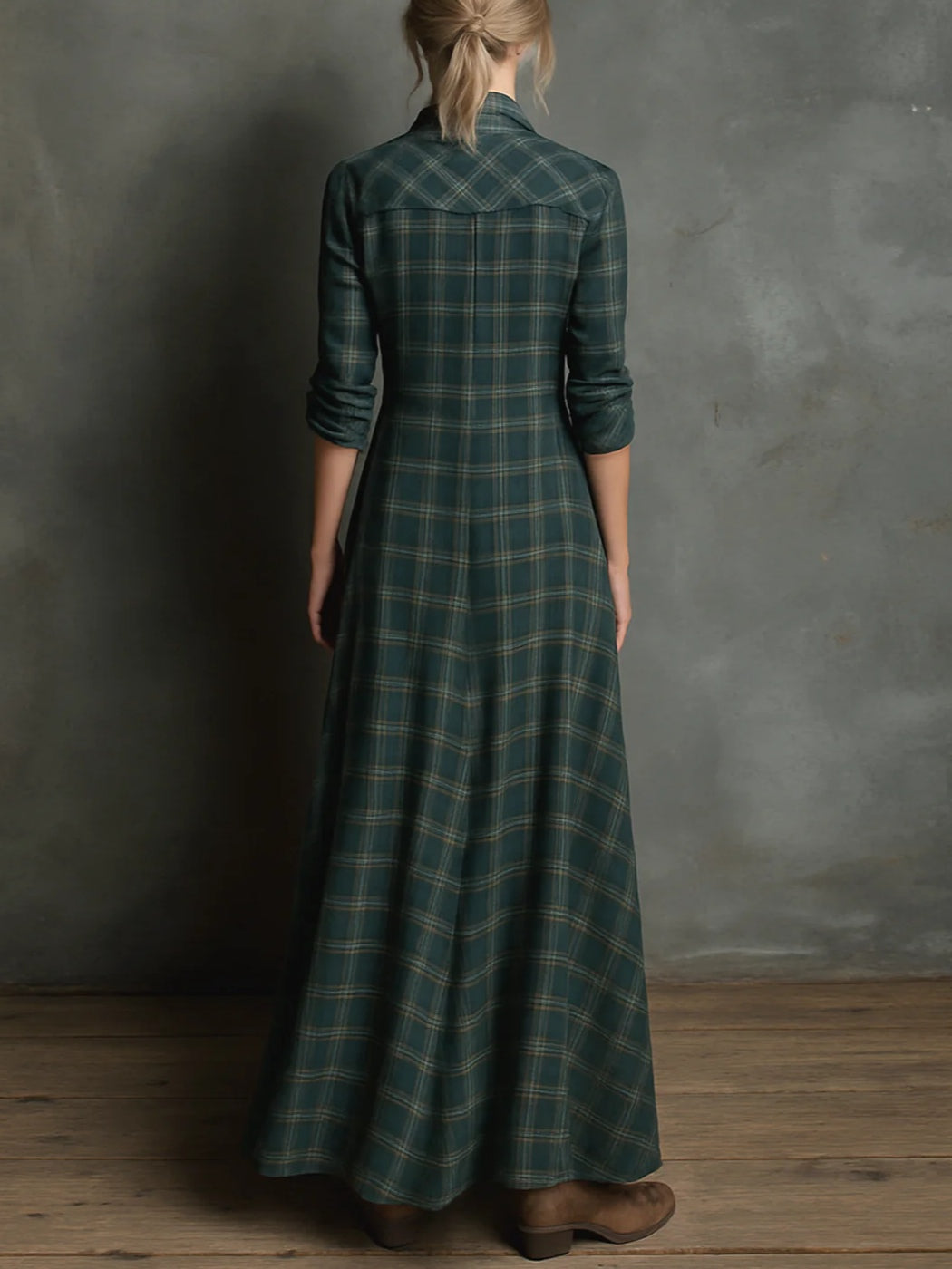 Vestido camisero midi a cuadros