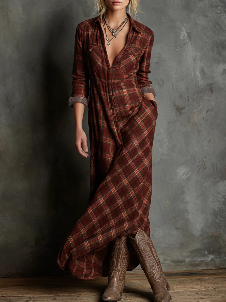 Vestido camisero midi a cuadros