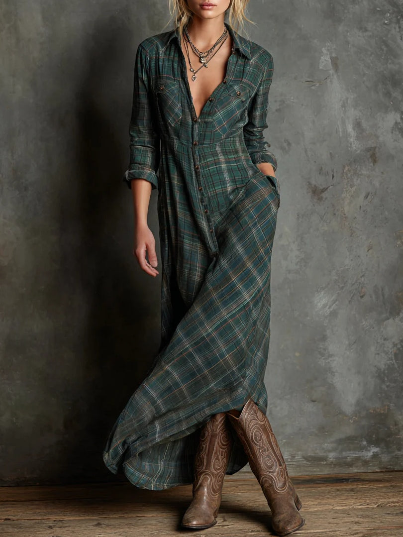 Vestido camisero midi a cuadros