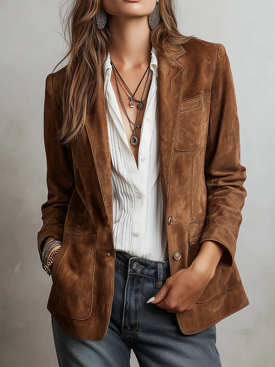 Blazer ante marrón con pespuntes retro