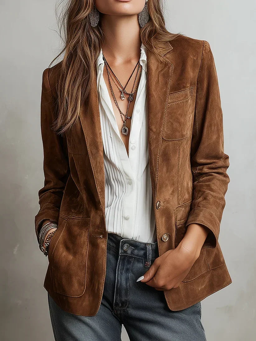 Blazer de ante sintético con costuras vintage