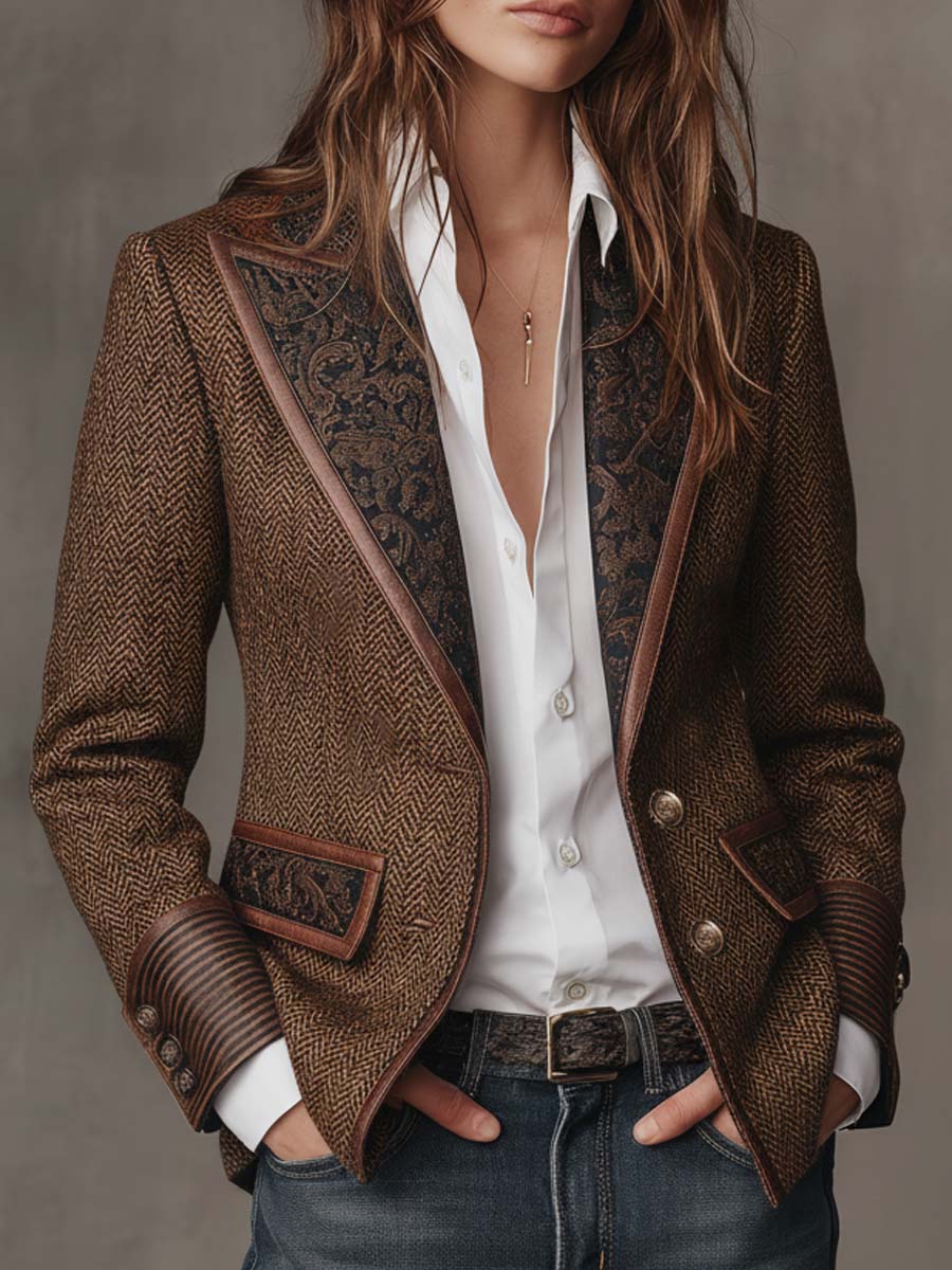 Blazer con paneles estampados en contraste