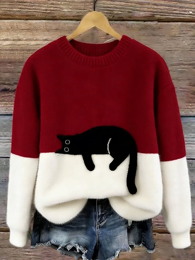 Jersey de punto con gato estampado