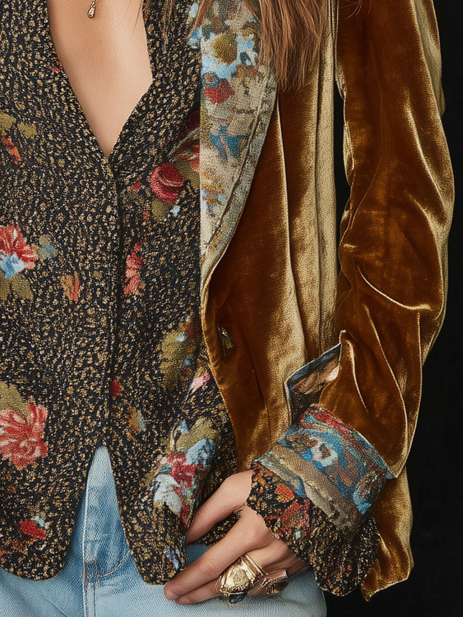 Blazer patchwork con flores vintage