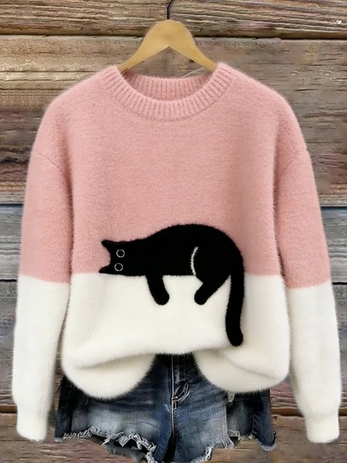 Jersey de punto con gato estampado