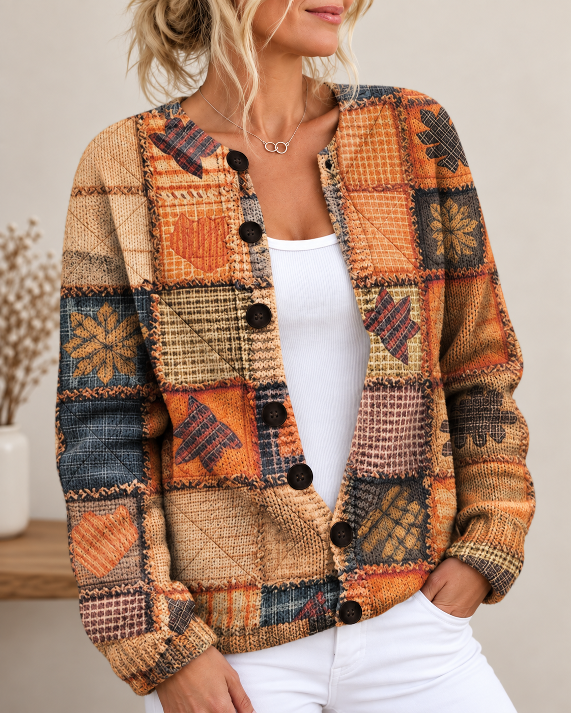 Cárdigan patchwork de punto con botones