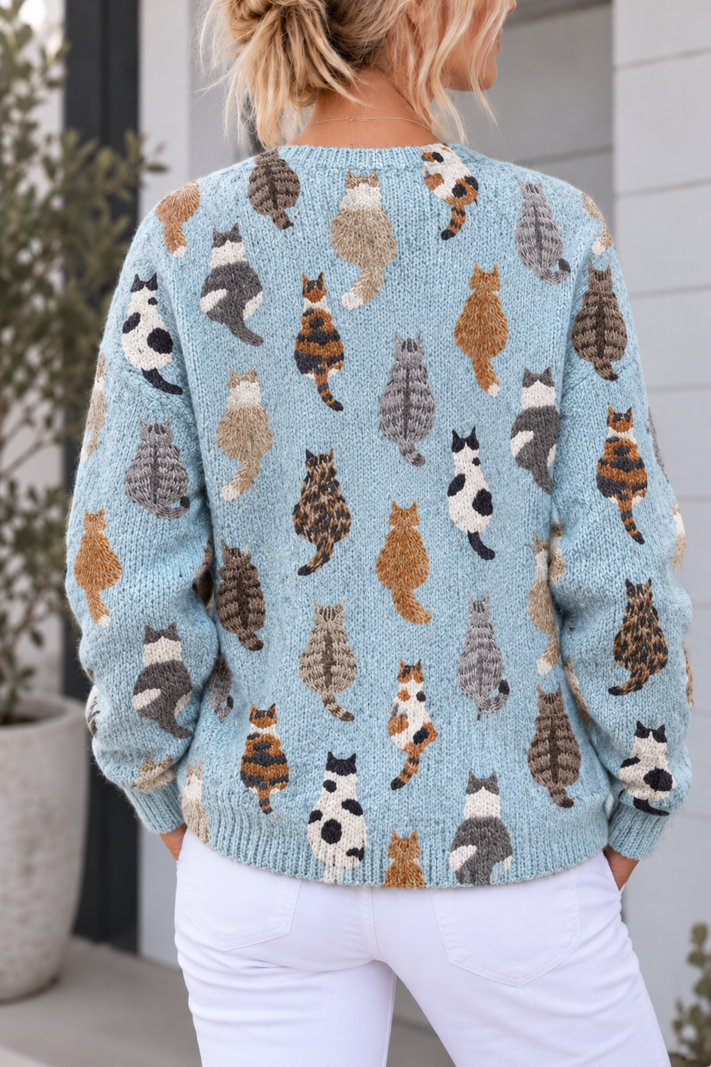Cárdigan de punto con gatos estampados