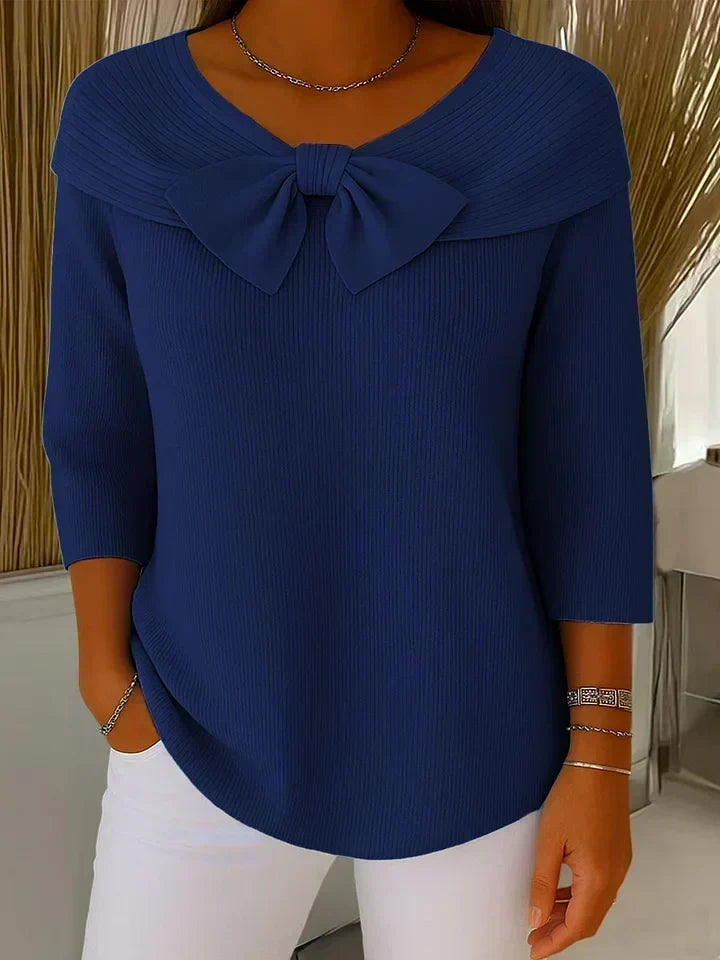 Jersey de punto con lazo en cuello redondo